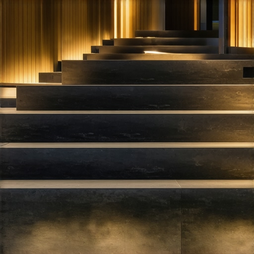 Contemporary concrete stairs with textured surface and LED lighting in an outdoor setting