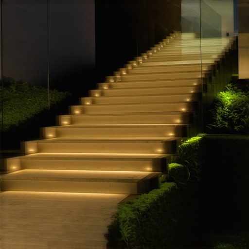 Contemporary Outdoor Staircase with Lighting Modern outdoor staircase with integrated lighting in a garden setting