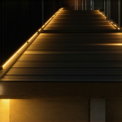 Durable Outdoor Stair Treads with Lighting Close-up of weather-resistant composite stairs with integrated lighting in an outdoor setting