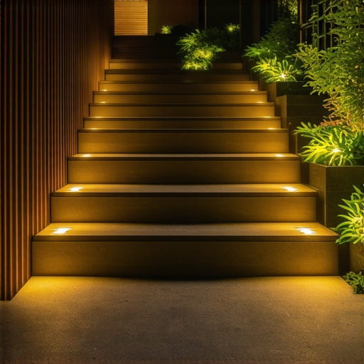 Elegant Composite Outdoor Stairs with Lighting Modern outdoor stairs made of composite decking with lighting and safety features.
