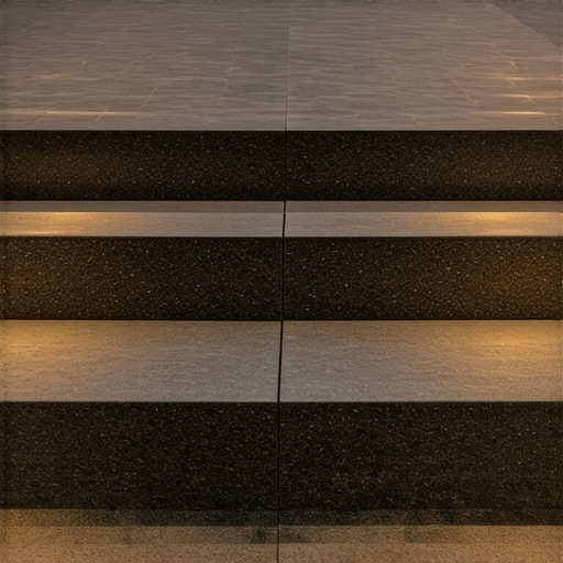 Composite outdoor stairs with integrated lighting and textured surface in a lush garden