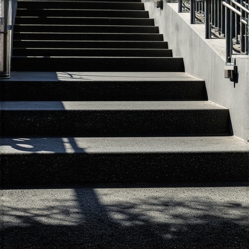 Seamless outdoor stairs made of composite materials with textured slip-resistant surfaces and integrated lighting
