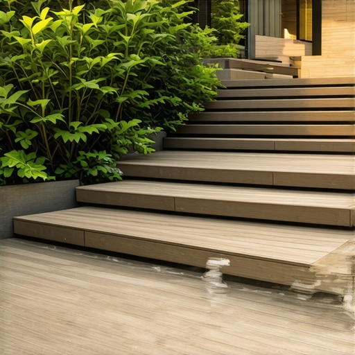 Outdoor composite deck with modern stairs and lighting