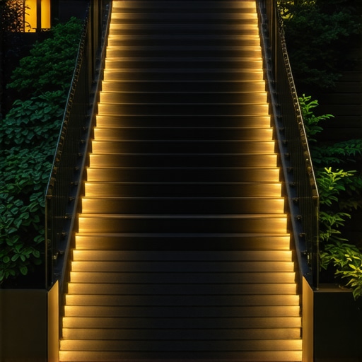 Modern outdoor stairs with composite materials, lighting, and safety features