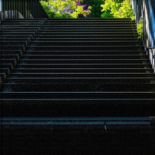 Stylish Modern Outdoor Stairs with Lighting Outdoor stairs with textured treads, modern railing, and ambient lighting in garden