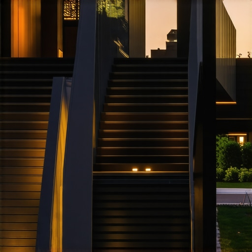 Modern outdoor staircase with composite steps, lighting, and safety features
