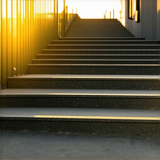 Modern outdoor staircase with composite decking and textured treads