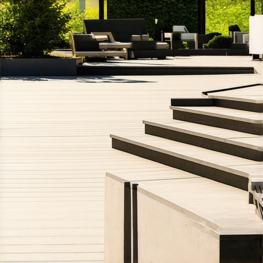 Modern backyard with composite deck and stylish stairs seamlessly blending into garden