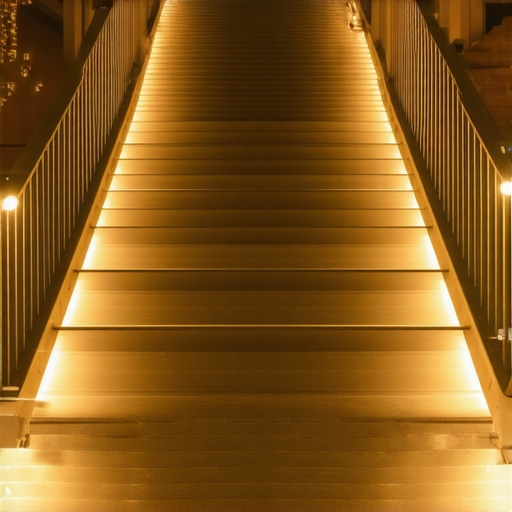 Modern outdoor staircase with embedded LED lighting and motion sensors