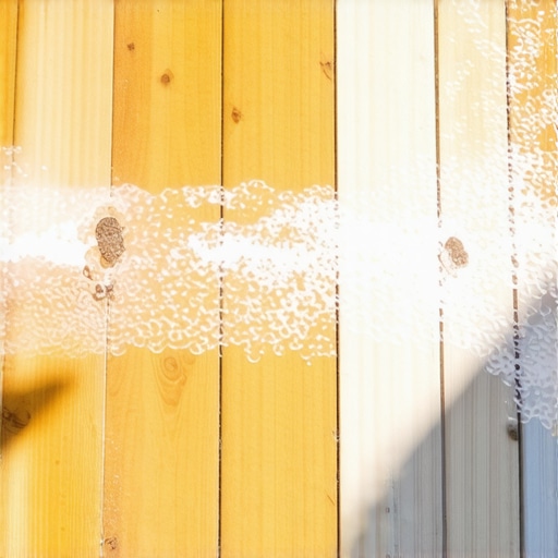 A person power washing a wooden deck in sunlight, demonstrating cleaning technique