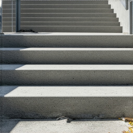 Composite outdoor staircase with textured surface and integrated lighting for safety