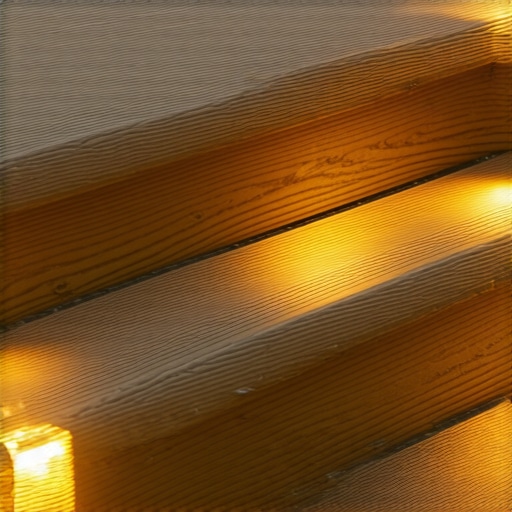 LED lights installed on deck stairs highlighting risers to prevent shadows