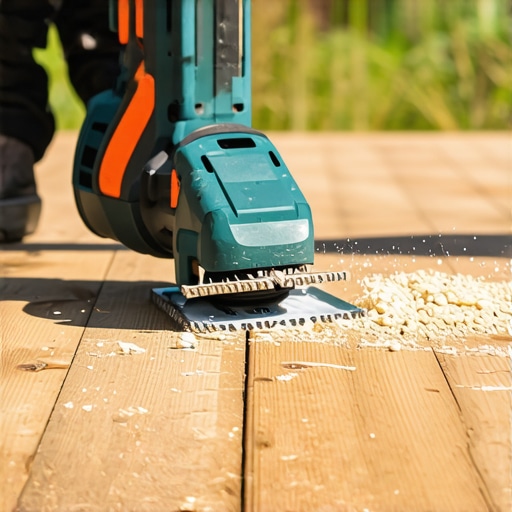 Cordless oscillating multi-tool cleaning and trimming outdoor decking and stairs