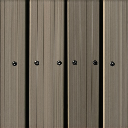 Close-up of composite decking boards secured with hidden fasteners, showcasing sleek surface