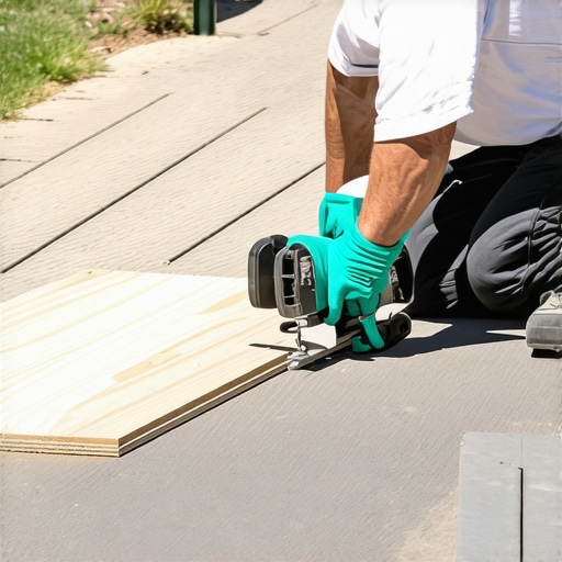 Deck builder measuring composite decking boards with tools