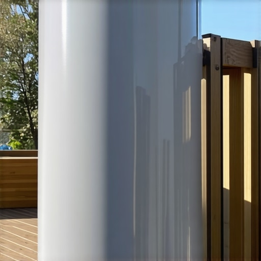 A composite wood outdoor cabinet concealing propane tanks seamlessly integrated into a deck area