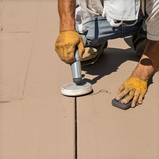 A hand applying filler to a deep scratch on a composite deck