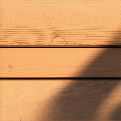 Close-up of composite decking boards expanding under the sun causing tiny cracks