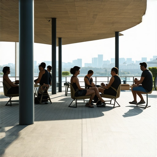 Light-colored composite deck with shade structures and outdoor furniture in a sunny yard