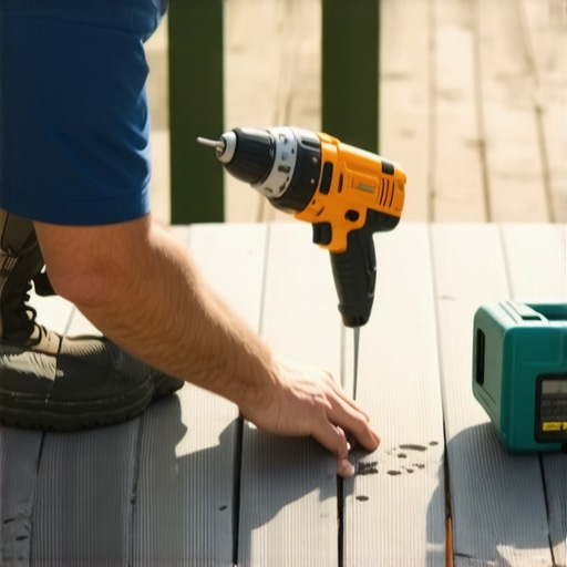 Homeowner with moisture meter testing composite decking