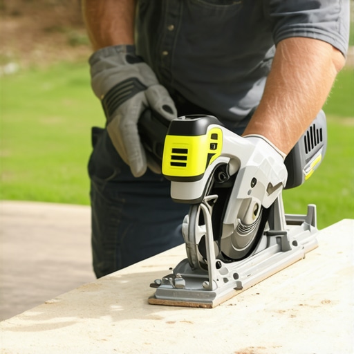 A skilled contractor cutting wood and measuring moisture on an outdoor deck with specialized tools.
