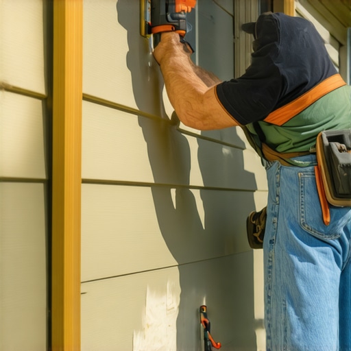 Detailed image of DIY deck siding transition with measuring and sealing tools