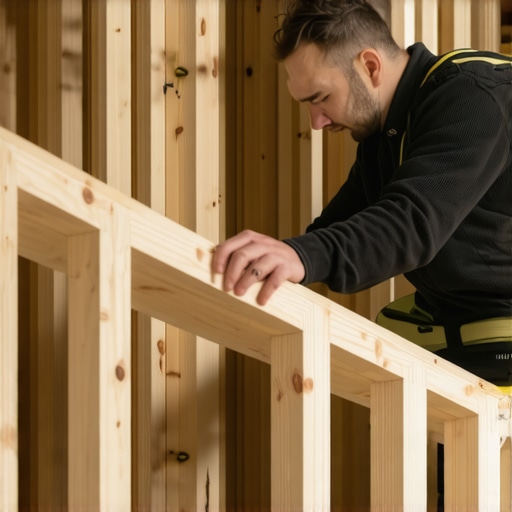 Close-up of measuring and marking wooden stair stringers with a framing square