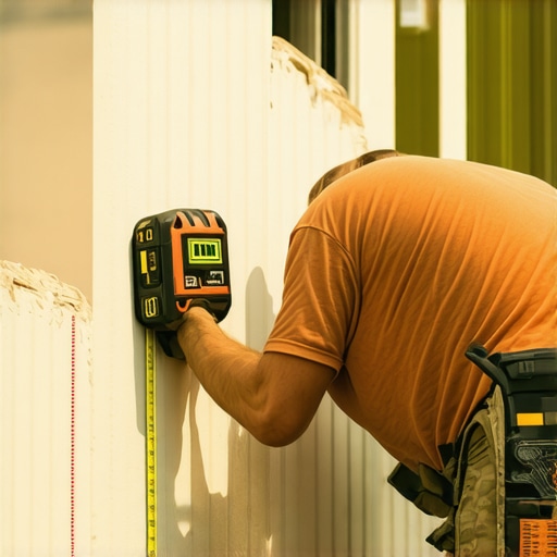 Homeowner using a laser level to ensure accurate deck installation during construction