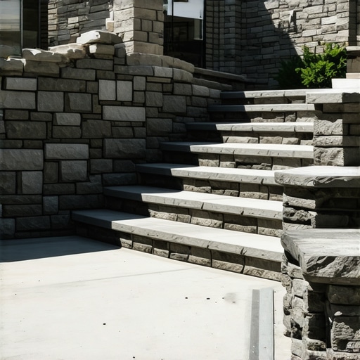 Close-up of durable, well-constructed outdoor stairs with drainage and retaining features