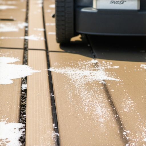 Power surface cleaner cleaning a composite outdoor deck