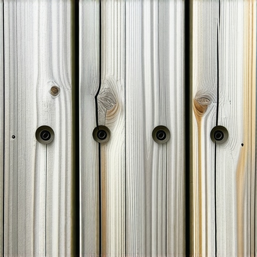 Wooden stair stringer with drainage holes and sealed cut ends, outdoor setting, detailed view