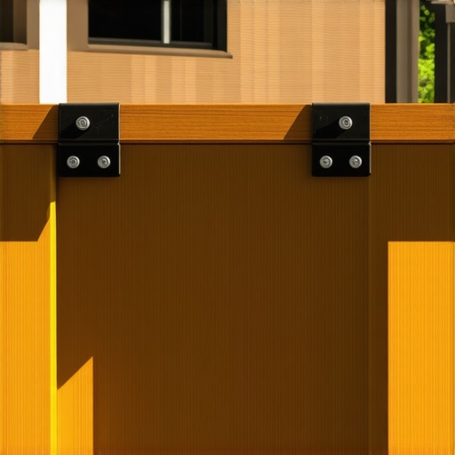 Close-up of deck railing with metal brackets and stainless steel fasteners