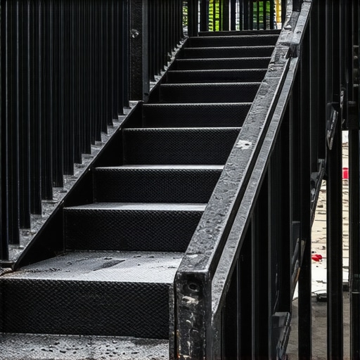 Detailed view of sturdy staircase with additional support supports and steel brackets ensuring safety and durability.
