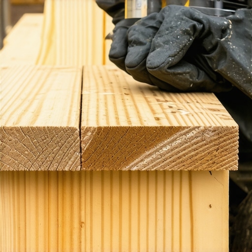 Close-up of hands applying sealant to the cut ends of pressure treated wood for outdoor decking