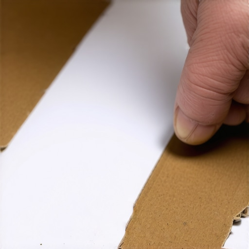 A hand pressing a plastic shim beneath a composite stair on an outdoor deck