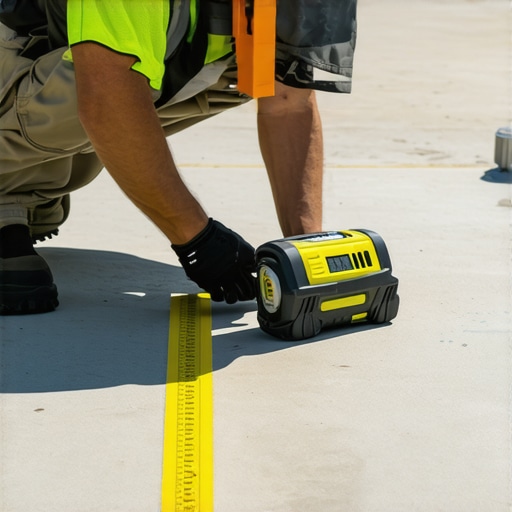 Professional measuring slope with laser level on deck surface