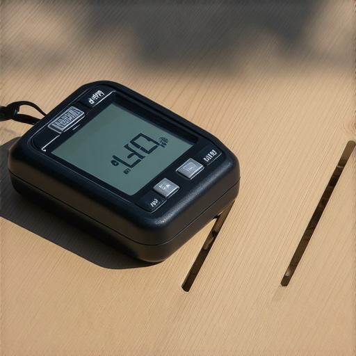 Person checking moisture level on composite decking with a digital moisture meter