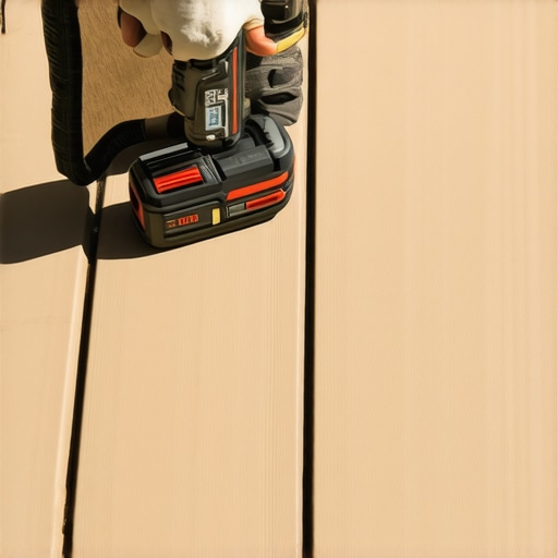 Close-up image of impact driver fastening composite deck joist