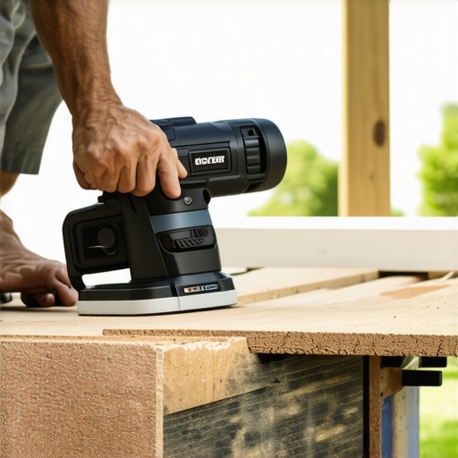 Homeowner maintaining composite deck with precision tools.