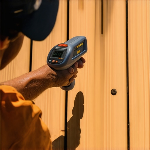 A person measuring deck surface temperature with an infrared thermometer