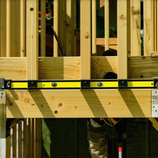 A homeowner securing a support beam beneath an outdoor deck to fix sagging
