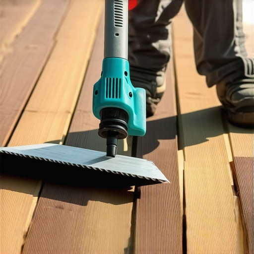 Power Scraper for Deck Cleaning Person using a cordless power scraper on a composite deck during cleaning