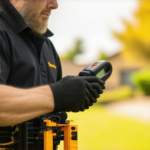 Precision Tools in Outdoor Maintenance Outdoor contractor measuring composite decking with digital moisture meter and laser level