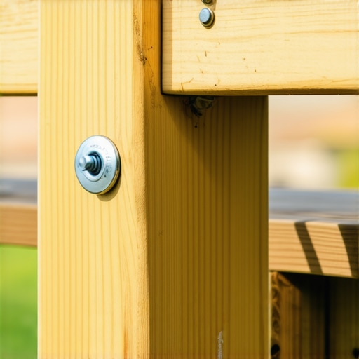 A person installing stainless steel screws into a wooden deck railing post with pre-drilling setup.