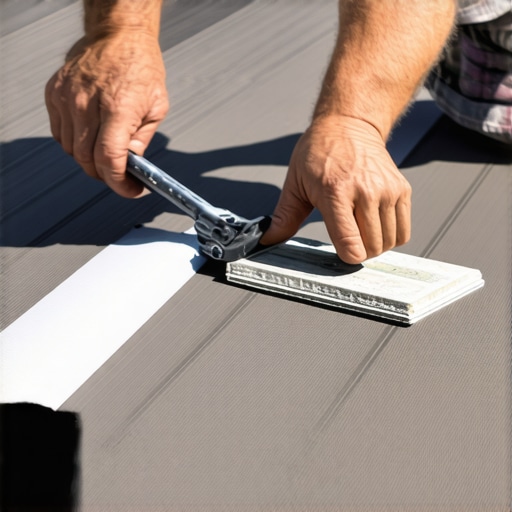 A person using filler and sandpaper to fix scratches on a composite deck.