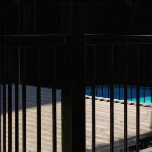 A close-up image of a well-designed, safety-compliant deck railing with vertical balusters and sturdy handrails