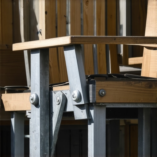 Outdoor furniture secured with weights and brackets during windstorm.