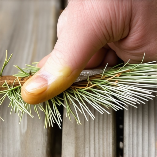 Cleaning Deck Gaps with Wire Brush Hand scrubbing pine needles out of deck gaps with a wire brush.