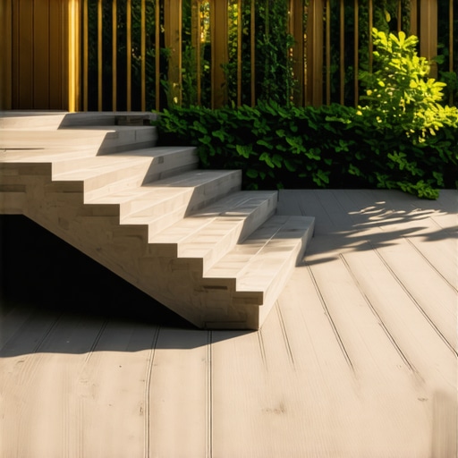 A well-built outdoor deck with composite surface and stairs in a lush backyard