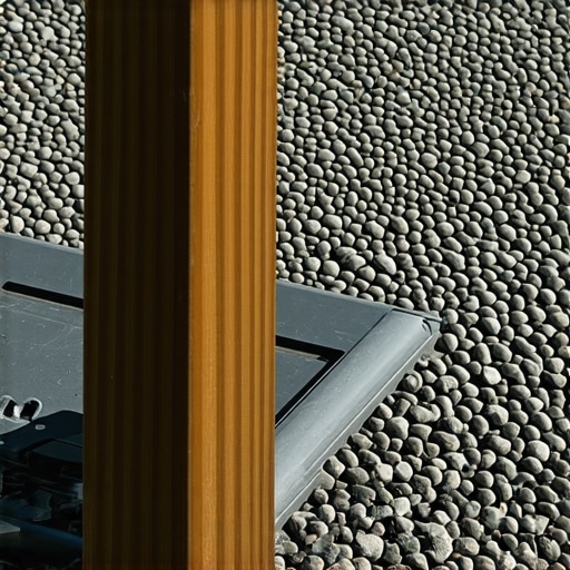 Support post with metal base on gravel and barrier for rot prevention.